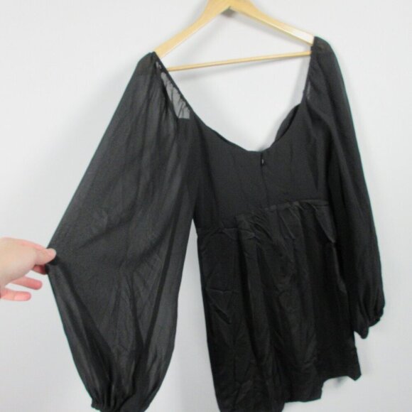 NBD Harry Mini Dress S Black Balloon Sleeve Sweetheart Neck Party Revolve 300 - Picture 6 of 13